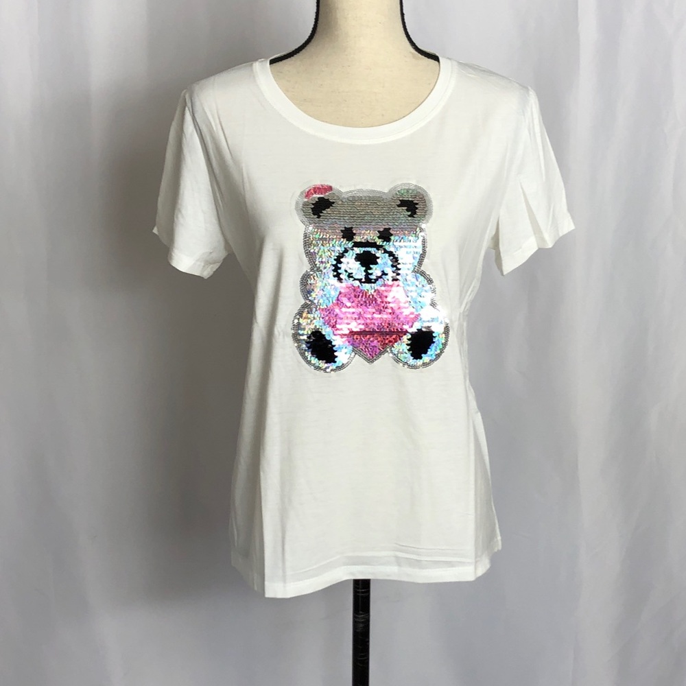White Teddy Bear Embroidered T-Shirt
